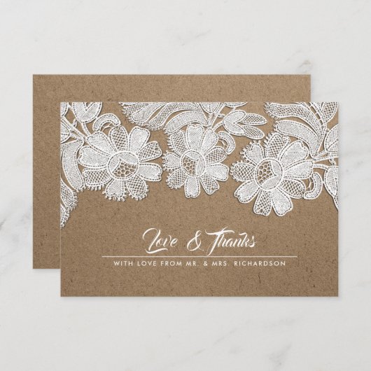 Dentelle blanche | Kraft Papier Mariage Merci Cart (Devant / Derrière)