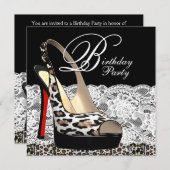 Dentelle blanche Red Leopard Invitations de fête d (Devant / Derrière)