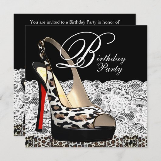 Dentelle blanche Red Leopard Invitations de fête d (Devant / Derrière)