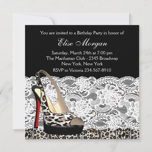 Dentelle blanche Red Leopard Invitations de fête d (Dos)