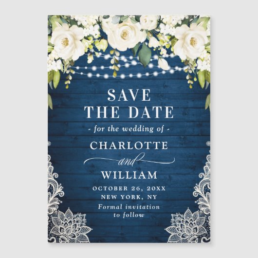 Dentelle blanche Roses Enregistrer la date Carte m (Devant)