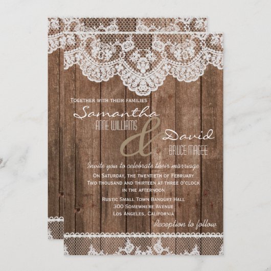 Dentelle blanche rustique et Faire-part de mariage (Devant / Derrière)