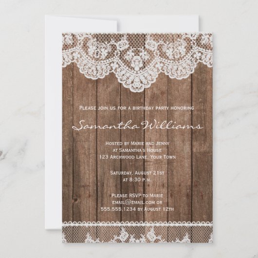 Dentelle blanche rustique et invitation d'annivers (Devant)