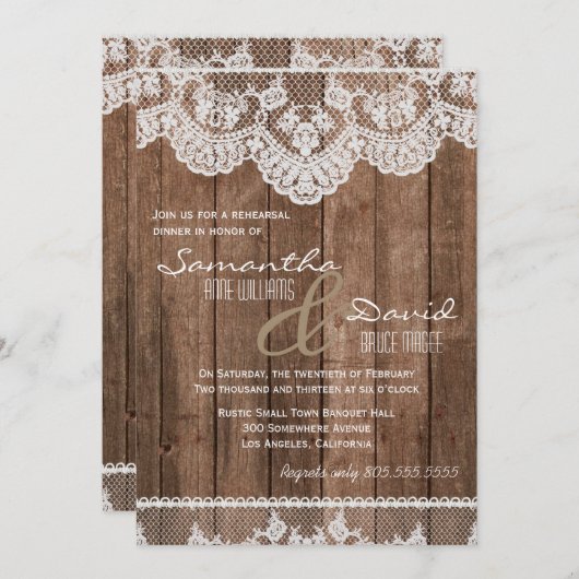 Dentelle blanche rustique et Invitation de la répé (Devant / Derrière)