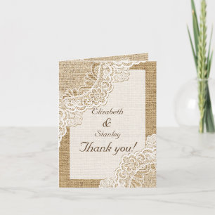 Dentelle blanche rustique sur burlap mariage Merci