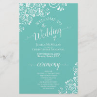 Dentelle blanche sur Aqua Programme de mariage bud