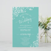 Dentelle blanche sur Aqua Programme de mariage bud (Debout devant)