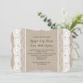 Dentelle blanche sur Burlap Faire-part de mariage (Debout devant)