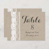 Dentelle blanche sur Burlap Numéro de table (Devant / Derrière)