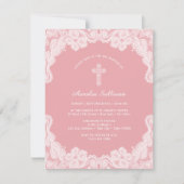 Dentelle blanche sur invitation du baptême rose (Devant)