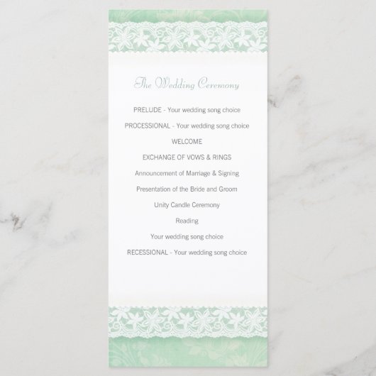 Dentelle blanche sur la carte rack du programme de (Dos)