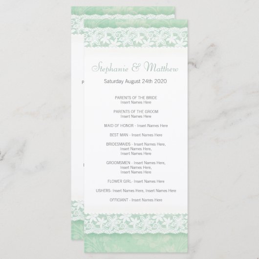 Dentelle blanche sur la carte rack du programme de (Devant / Derrière)