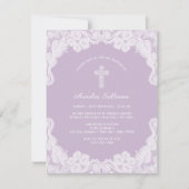 Dentelle blanche sur Lilac Baptême Invitation (Devant)