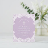 Dentelle blanche sur Lilac Baptême Invitation (Debout devant)