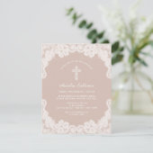 Dentelle blanche sur Pale Brown Baptême Invitation (Debout devant)
