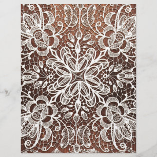 Dentelle blanche sur papier à écusson en bois fonc