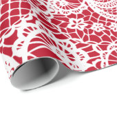 Dentelle blanche sur papier cadeau rouge (Coin rond)