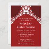 Dentelle blanche sur rouge foncé Invitations uniqu (Dos)
