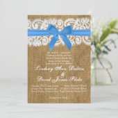 Dentelle Bleu Burlap 5x7 Faire-part de mariage (Debout devant)