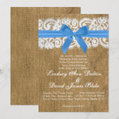 Dentelle Bleu Burlap 5x7 Faire-part de mariage (Devant / Derrière)