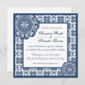 Dentelle bleue arabesque, invitation de mariage 5, (Devant / Derrière)