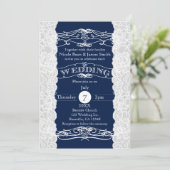 Dentelle Bleue & Blanc Élégante Invitations de mar (Debout devant)