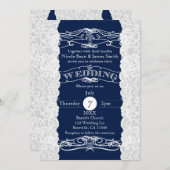 Dentelle Bleue & Blanc Élégante Invitations de mar (Devant / Derrière)