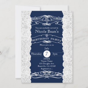 Dentelle Bleue & Blanc Invitations FÊTE D'ANNIVERS