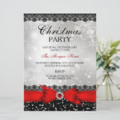 Dentelle & Bow Argent Rouge Noël Invitation de vac (Debout devant)