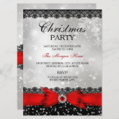 Dentelle & Bow Argent Rouge Noël Invitation de vac (Devant / Derrière)