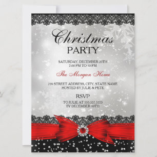 Dentelle & Bow Argent Rouge Noël Invitation de vac