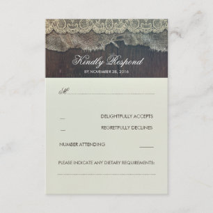 Dentelle Burlap et mariage rustique en bois RSVP