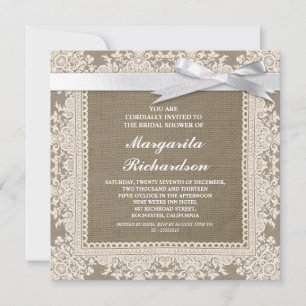 dentelle burlap et ruban blanc invitations de douc