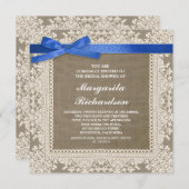 dentelle burlap et ruban bleu invitations de douch (Devant / Derrière)
