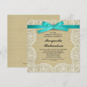 dentelle burlap et ruban cyan invitations de douch (Devant / Derrière)