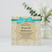 dentelle burlap et ruban cyan invitations de douch (Debout devant)