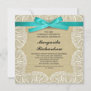 dentelle burlap et ruban cyan invitations de douch