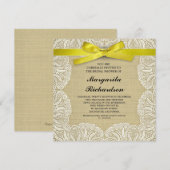dentelle burlap et ruban jaune invitations de douc (Devant / Derrière)