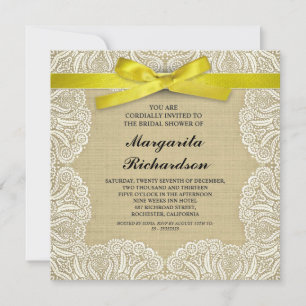 dentelle burlap et ruban jaune invitations de douc