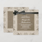 dentelle burlap et ruban noir invitations de douch (Devant / Derrière)