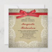 dentelle burlap et ruban rouge invitations de douc (Devant)