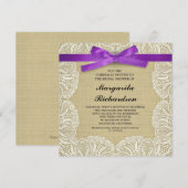 dentelle burlap & ruban violet invitations de douc (Devant / Derrière)