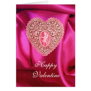 DENTELLE CUPIDON CŒUR SOIE FUCHSIA ROSE TISSU