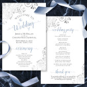 Dentelle d'argent bleu sur le programme de mariage