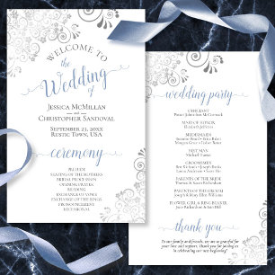 Dentelle d'argent bleu sur le programme de mariage