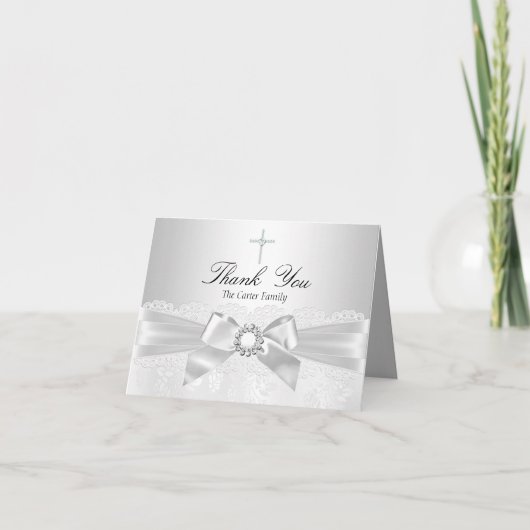 Dentelle d'argent et Carte de remerciements de bap (Devant)