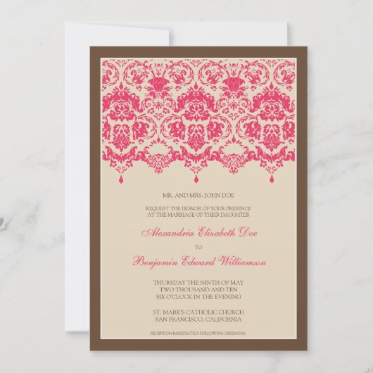 Dentelle Darling Damask 5x7 Faire-part de mariage  (Devant)