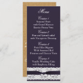 Dentelle de burlap FAUX, cartes de menu mariage ru (Devant / Derrière)