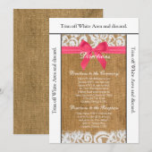 Dentelle de Burlap rose de la carte 3.5x6 (Devant / Derrière)