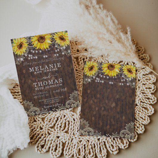 Dentelle de campagne et tournesols Invitations de 